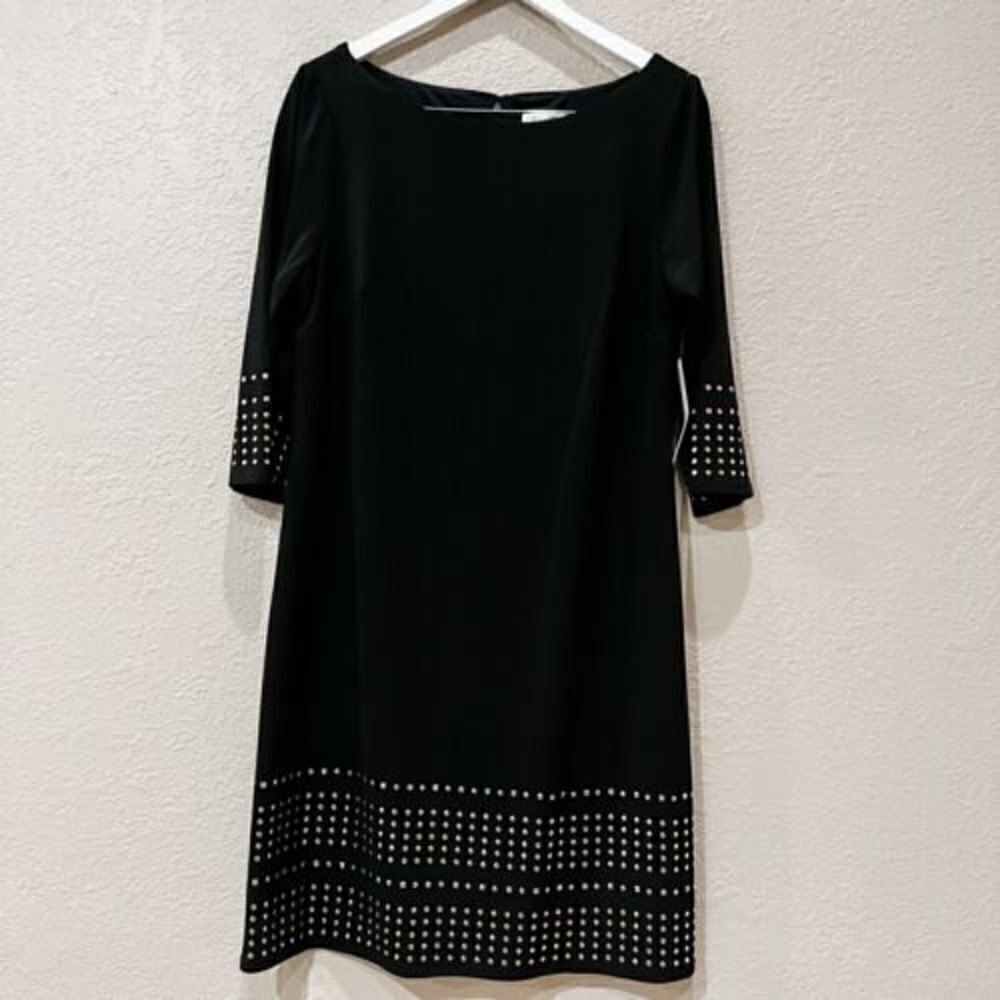 Eliza J Black Shift Dress with Gold Stud Embellishment size 12 cocktail dress